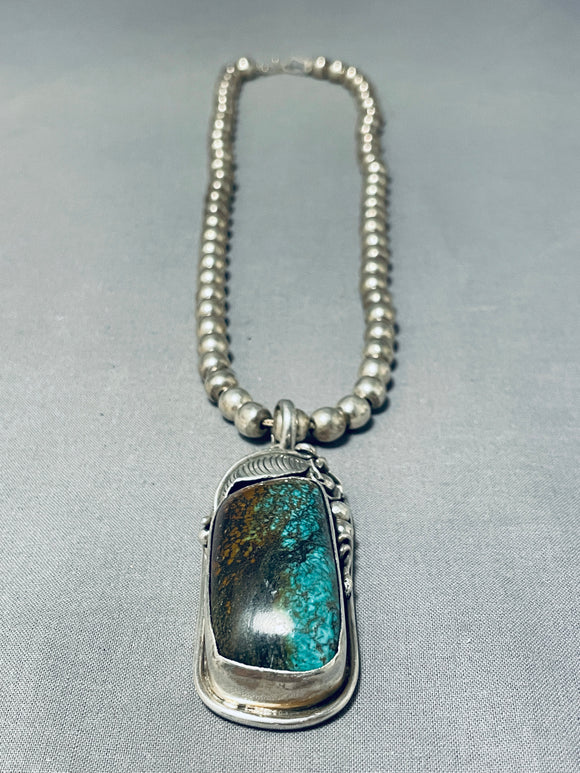 100 Gram Spiderweb Turquoise Vintage Native American Navajo Sterling Silver Necklace-Nativo Arts