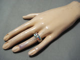 Extreme Detail Vintage Zuni Native American Turquoise Sterling Silver Ring-Nativo Arts
