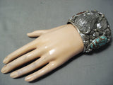 230 Grams Huge Native American Buffalo #8 Turquoise Sterling Silver Bracelet-Nativo Arts