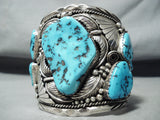 One Of Biggest Best Vintage Native American Navajo Men's Turquoise Sterling Silver Bracelet-Nativo Arts