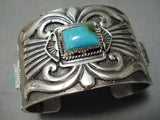 Heavy Concho Navajo Royston Turquoise Sterling Silver Bracelet Native American-Nativo Arts