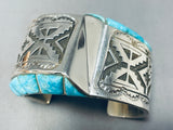 Side Inlay Turquoise Native American Navajo Wide Sterling Silver Bracelet-Nativo Arts