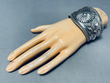 Rare 75 Grams Native American Navajo Sterling Silver Stamped Bracelet-Nativo Arts