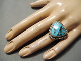 Magnificent Vintage Native American Navajo Triangular Turquoise Sterling Silver Ring-Nativo Arts