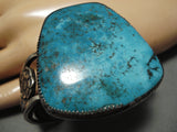 Gigantic Vintage Native American Navajo Earth Blue Turquoise Sterling Silver Bracelet Old-Nativo Arts