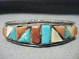 Amazing Vintage Native American Navajo Turquoise Inlay Sterling Silver Bracelet-Nativo Arts