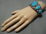 Superlative Vintage Native American Navajo Blue Gem Turquoise Sterling Silver Bracelet Cuff Old-Nativo Arts