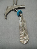 Important Vintage Native American Navajo Eagle Jimmie King Jr Turquoise Sterling Silver Necklace-Nativo Arts