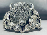 Massive San Felipe Signed Sterling Silver Buffalo Leaves Bracelet-Nativo Arts