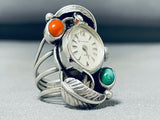 Native American Extremely Rare Watch Turquoise Coral Sterling Silver Ring-Nativo Arts