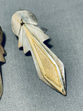 Important Leo Nez Vintage Native American Navajo Gold Sterling Silver Earrings-Nativo Arts