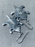 Wonderful Native American Navajo Sterling Silver Handcarved Toad Earrings-Nativo Arts