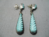 Superb Vintage Native American Zuni Blue Gem Turquoise Sterling Silver Earrings Old-Nativo Arts