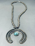 Early Vintage Native American Navajo Turquoise Coin Or Sterling Silver Necklace-Nativo Arts