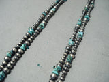 Wrap Around Twice Native American Navajo Turquoise Sterling Silver Bead Necklace-Nativo Arts