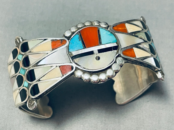 One Of The Best Ever Vintage Native American Zuni Sterling Silver Inlay Bracelet Old-Nativo Arts