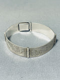 Rare White Hogan Vintage Native American Navajo Sterling Silver Etched Clasp Bracelet-Nativo Arts