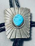 Signed Vintage Native American Hopi Morenci Turquoise Sterling Silver Bolo Tie-Nativo Arts