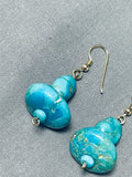 Marvelous Vintage Native American Navajo Blue Gem Turquoise Gold Earrings-Nativo Arts