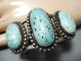 Amazing Vintage Native American Navajo 3 Kingman Turquoise Sterling Silver Bracelet-Nativo Arts