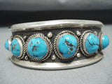 Signed Vintage Native American Navajo Morenci Turquoise Sterling Silver Bracelet-Nativo Arts