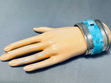 167 Gram Mind Boggling Vintage Native American Navajo Inlay Turquoise Sterling Silver Bracelet-Nativo Arts