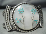 Flowers Of Turquoise Vintage Native American Zuni Sterling Silver Bracelet Old-Nativo Arts