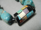 Native American Chunky Huge Santo Domingo Turquoise Inlay Sterling Silver Bracelet Old-Nativo Arts