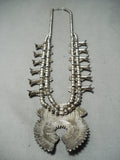 Rare Vintage Native American Navajo Royston Turquoise Sterling Silver Squash Blossom Necklace-Nativo Arts