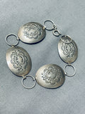 Signed Nez Vintage Native American Navajo Sterling Silver Concho Bracelet-Nativo Arts
