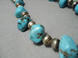 Superior Vintage Native American Navajo Turquoise Chunk Sterling Silver Bead Necklace Old-Nativo Arts