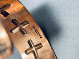 Heavy Hand Detailed Native American Navajo Copper Wide Heavy Bracelet-Nativo Arts