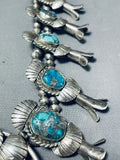 Bisbee Turquoise Vintage Native American Navajo Sterling Silver Squash Blossom Necklace-Nativo Arts
