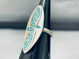 Authentic Older Vintage Native American Navajo Turquoise Inlay Sterling Silver Ring Old-Nativo Arts