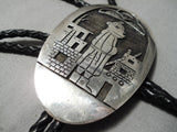 Important Vintage Native American Hopi Frank Laheleon Sterling Silver Mudhead Bolo Tie-Nativo Arts