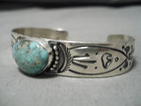 Fabulous Vintage Native American Navajo Pilot Mountain Turquoise Sterling Silver Bracelet-Nativo Arts