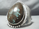 One Of The Biggest Teardrop Green Turquoise Native American Navajo Sterling Silver Bracelet-Nativo Arts