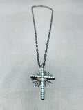 Celestial Vintage Native American Zuni Inlay Blue Gem Turquoise Sterling Silver Cross Necklace-Nativo Arts