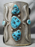 Heavy Men's Vintage Native American Navajo Turquoise Sterling Silver Bowguard Old-Nativo Arts
