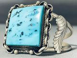 Squared Turquoise Vintage Native American Navajo Sterling Silver Leaf Bracelet-Nativo Arts