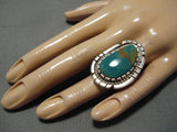 Huge Vintage Native American Navajo Green Turquoise Sterling Silver Ring-Nativo Arts