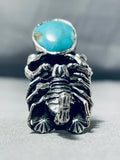 Striking San Felipe Pilot Mountain Turquoise Sterling Silver Scorpion Ring-Nativo Arts
