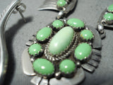 Signed Vintage Native American Navajo Gaspeite Sterling Silver Necklace Earrings Set-Nativo Arts