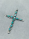 Authentic Vintage Native American Navajo Blue Green Turquoise Sterling Silver Cross Pendant-Nativo Arts
