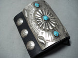 Incredible Vintage Native American Navajo Morenci Turquoise Sterling Silver Bowguard Old-Nativo Arts
