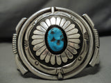 Important Leonard Nez Vintage Native American Navajo Turquoise Sterling Silver Bracelet Old-Nativo Arts
