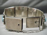 Best Vintage Native American Navajo Turquoise Sterling Silver Channel Link Bracelet Old-Nativo Arts