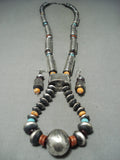 Massive Tubule Native American Navajo Turquoise Shell Sterling Silver Necklace-Nativo Arts