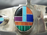 Incredible Vintage Native American Navajo Turquoise Inlay Sterling Silver Bracelet-Nativo Arts