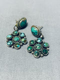 Important Arviso Vintage Native American Navajo Green Turquoise Sterling Silver Earrings-Nativo Arts